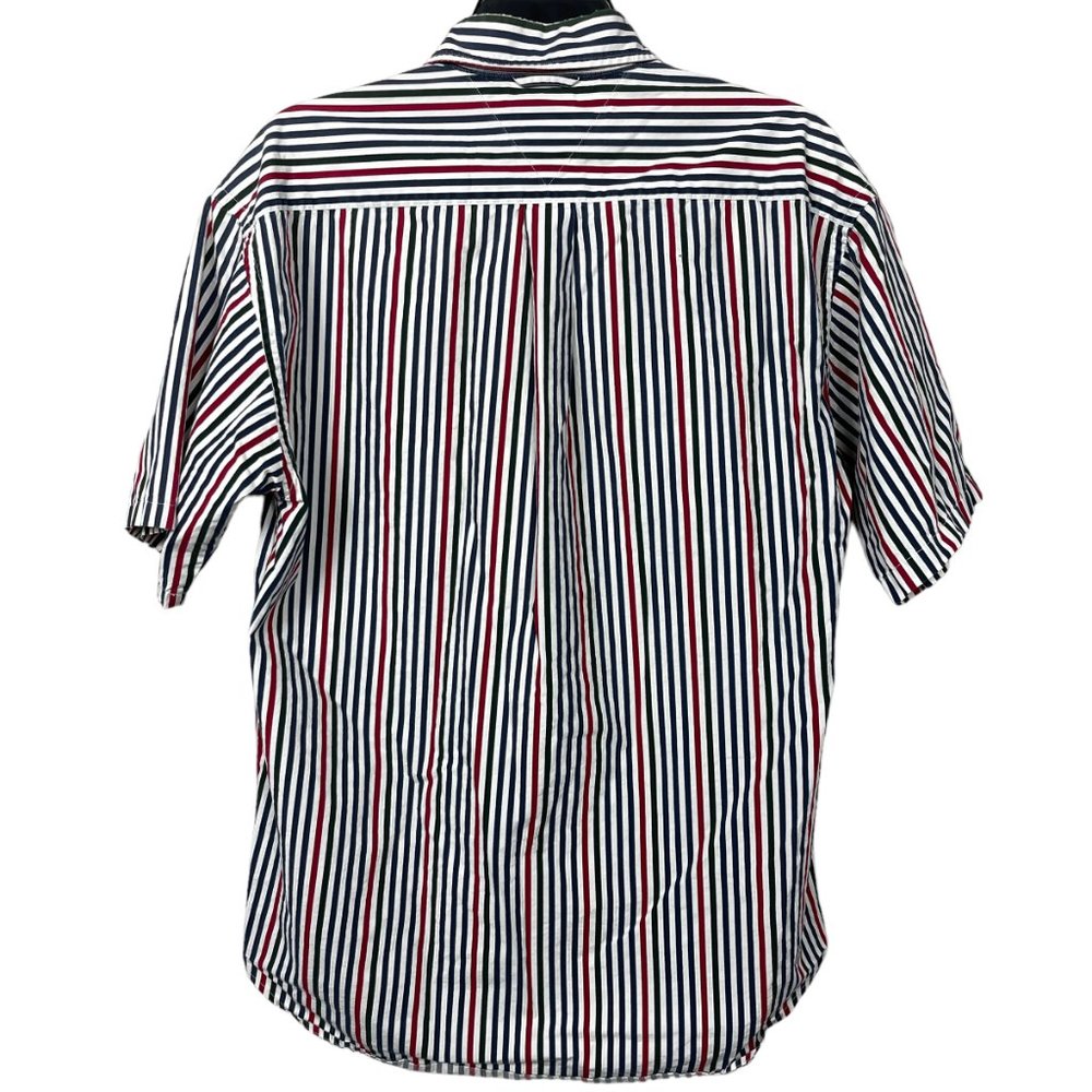 Vintage Tommy Hilfiger Button Down Shirt Mens L Short Sleeve Crest Multi Stripe - Picture 2 of 8